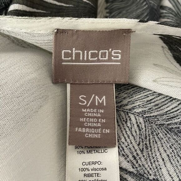Chico's Palm Leaf Print Blouson Scarf Top S/M - Picture 7 of 14